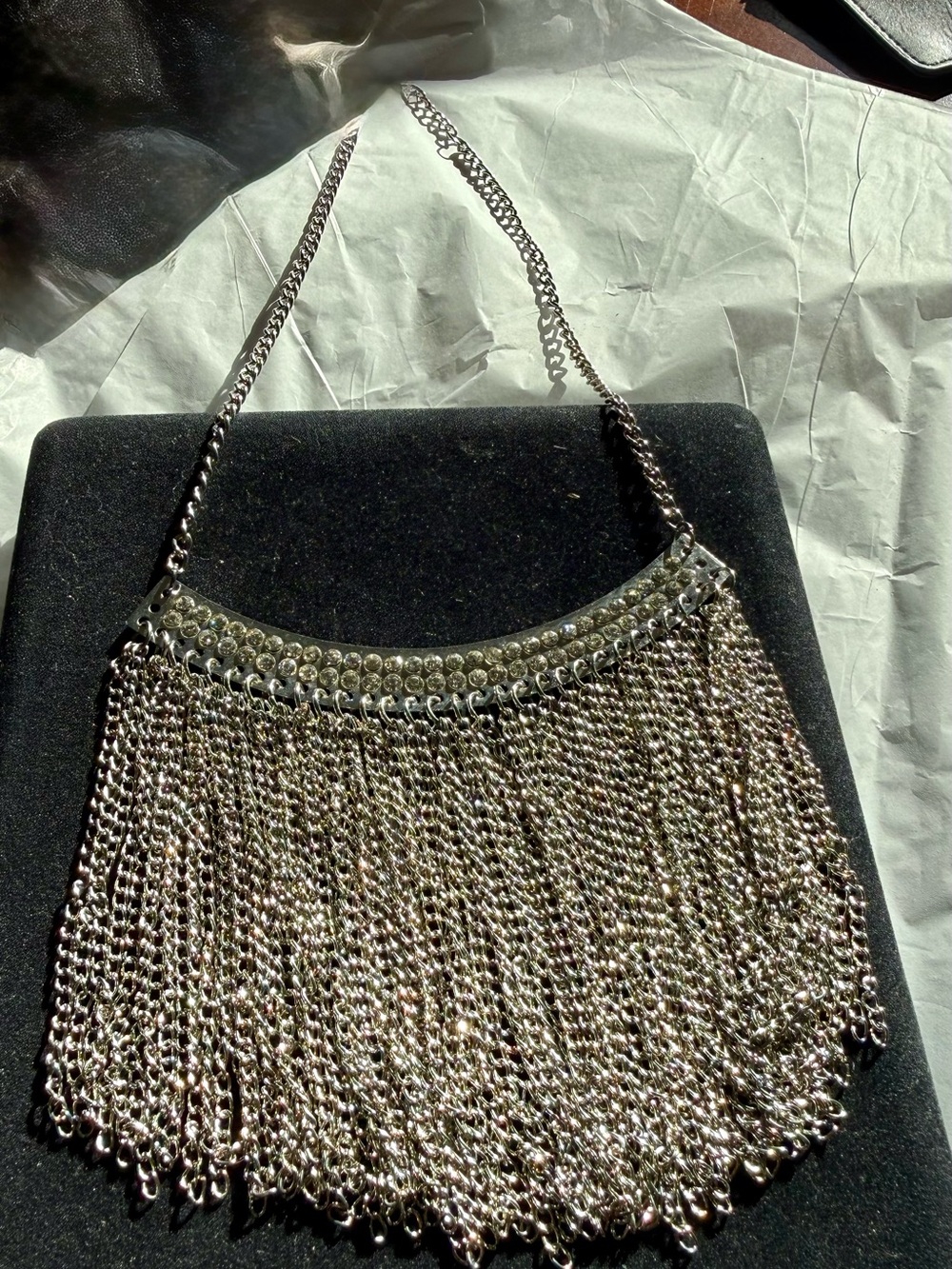 Silver Chain Fringe Statement Necklace